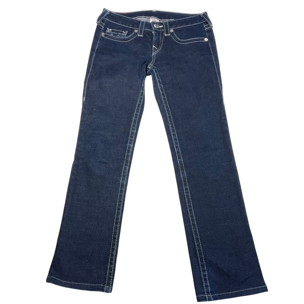 True Religion Johnny Jeans Womens 28X28 Dark Blue Low Rise Straight Legs